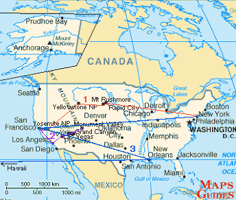 USA - Spojené státy - mapa